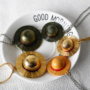 Collana con Ciondolo a Forma di Cappello di Paglia in Lega Placcata Oro, Catena in Metallo Anime per Uomo e Donna, Portachiavi in Lega di Zinco - Product Image 2