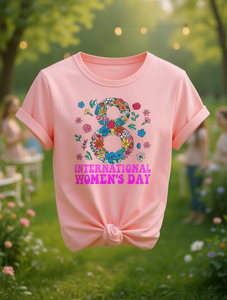 T-shirt elegante da donna girocollo a maniche corte con stampa floreale per la Giornata Internazionale della Donna, top primavera estate autunno vestibilità regolare - Product Image 2