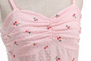 Summer Cotton Jacquard <strong>Cherry</strong> Pattern <strong>Dresses</strong> Slip Backless Long Retro Vintage Elegant Party <strong>Dresses</strong> for Women - Product Image 4
