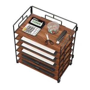 Toptan 6 kat metal ve ahşap modern ofis benzersiz özel masası seti kağıt dosya tepsisi ofis malzemeleri organizatör masası