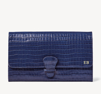 Tas dompet biru tua kasual portabel, dompet penutup pegangan paspor kulit pu buaya timbul untuk pria