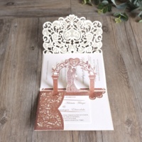 Rustique Premium Laser Rose Paillettes RSVP Cartes D'invitation De Poche De Mariage Estampage À Chaud Feuille Texte Anime Musique Style De Luxe Souvenir