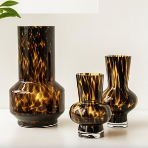 Retro European Ins Handmade Leopard Print Tortoise Shell Colorful <b>Glass</b> <b>Vase</b> Flower Arrangement Ornaments Leopard Print <b>Vase</b> - Product Image 6