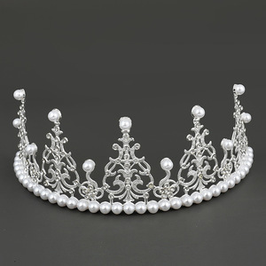Corona Nupcial, Estilo Bebé, Media Corona Grande, Decoración para <span class=keywords><strong>Pastel</strong></span>, Corona <span class=keywords><strong>de</strong></span> Perlas Brillantes, Flores para Cumpleaños, Accesorios para Repostería - Product Image 4