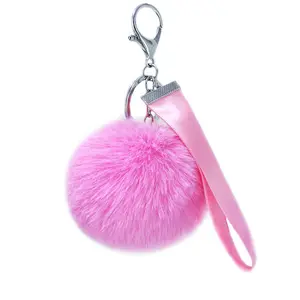 Nuovo poliestere fettuccia peluche palla portachiavi ciondolo imitazione rex pelliccia di coniglio pompon portachiavi borsa da donna ciondolo in lega chiave auto