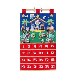 Personalizado 24 bolsillos colgante de Navidad fieltro Calendario de Adviento para los niños con 24 figuras únicas