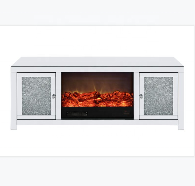 Silver Fireplace TV Stand Simulation Electric Stove Factory Modern Light Luxury Mirror TV Cabinet Custom Simple Foshan 1 Piece