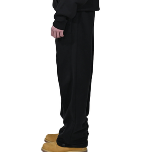 2025 vendita calda <span class=keywords><strong>pantaloni</strong></span> della tuta dritti solidi colori <span class=keywords><strong>neri</strong></span> larghi <span class=keywords><strong>pantaloni</strong></span> larghi in cotone elasticizzati in vita <span class=keywords><strong>con</strong></span> <span class=keywords><strong>tasche</strong></span> <span class=keywords><strong>laterali</strong></span> - Product Image 2