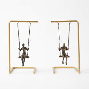 Sujetalibros de Metal con Figuras Oscilantes de Latón AK, Juego de 2, Acabado Negro y Latón, Decorativos para Mesa, Decoración del Hogar - Product Image 4