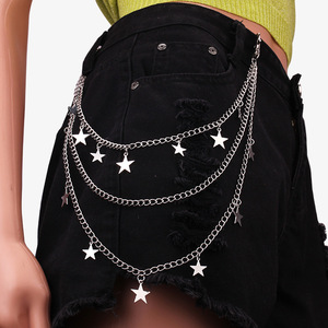 โซ่คาดเอว Yueli Star สีทอง หลายชั้น วงแหวนคู่ สไตล์ฮิปฮอป สำหรับใส่กับกางเกง ใช้ได้ทุกวัน ทำจากโลหะผสมสังกะสี เครื่องประดับแฟชั่น - Product Image 2