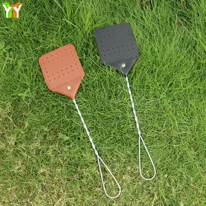 Taşınabilir deri Fly Swatter dayanıklı Metal kolu Flyswatter PU Bug sineklik Mat