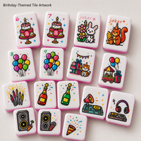 Ensemble de Mahjong Thème Anniversaire avec Bougie Gâteau, Ballon et Motifs de Tuiles de Fête pour Soirées Ludiques et Cadeaux