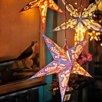 Lanterne en papier éco-responsable en forme d'étoile à cinq branches, décorations murales suspendues pour fêtes de Noël en intérieur