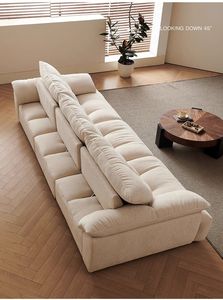 Sofá Seccional Modular de Tela Chenille, Estilo Minimalista Crema, Sofá Recto Tapizado para Sala de Estar, Muebles para el Hogar - Product Image 4
