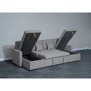 Canapé-<span class=keywords><strong>lit</strong></span> modulable moderne en forme de L avec plusieurs compartiments de <span class=keywords><strong>rangement</strong></span> Canapé d'angle gris foncé pour le salon - Product Image 5