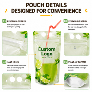 Bolsa Transparente Personalizada para Bebidas con Cierre Zip y Orificio para Pajita, Reutilizable y Recargable, para Jugo, Café, Té - Product Image 2