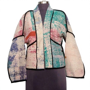Hand Drawn <b>Patchwork</b> Wool Cotton Jacket Asymmetric Drop Shoulder Collar Full Sleeve Contrast Color Autumn Style - Product Image 1