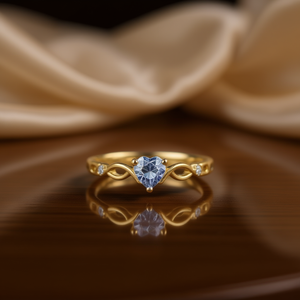 Anello di fidanzamento da donna con diamante blu a taglio a cuore, placcato oro, con fascia in rame e montatura a griffe JS-XYH-10022 - Product Image 2