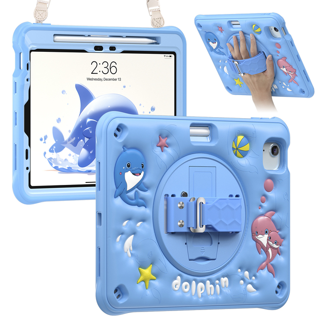 2024 Cute Cartoon 3D Dolphin Silicone TPU Shockproof Case for Apple iPad 10.2 2019/2020/2021 for iPad Air 11 2024 Pro 11