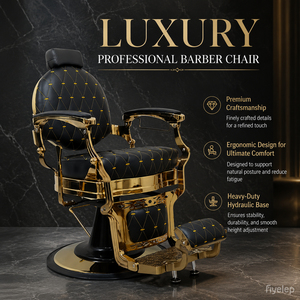 Sillón de Barbería Hidráulico de Lujo en Negro y Dorado, Reclinable, Mueble de Salón para Barbería - Product Image 2