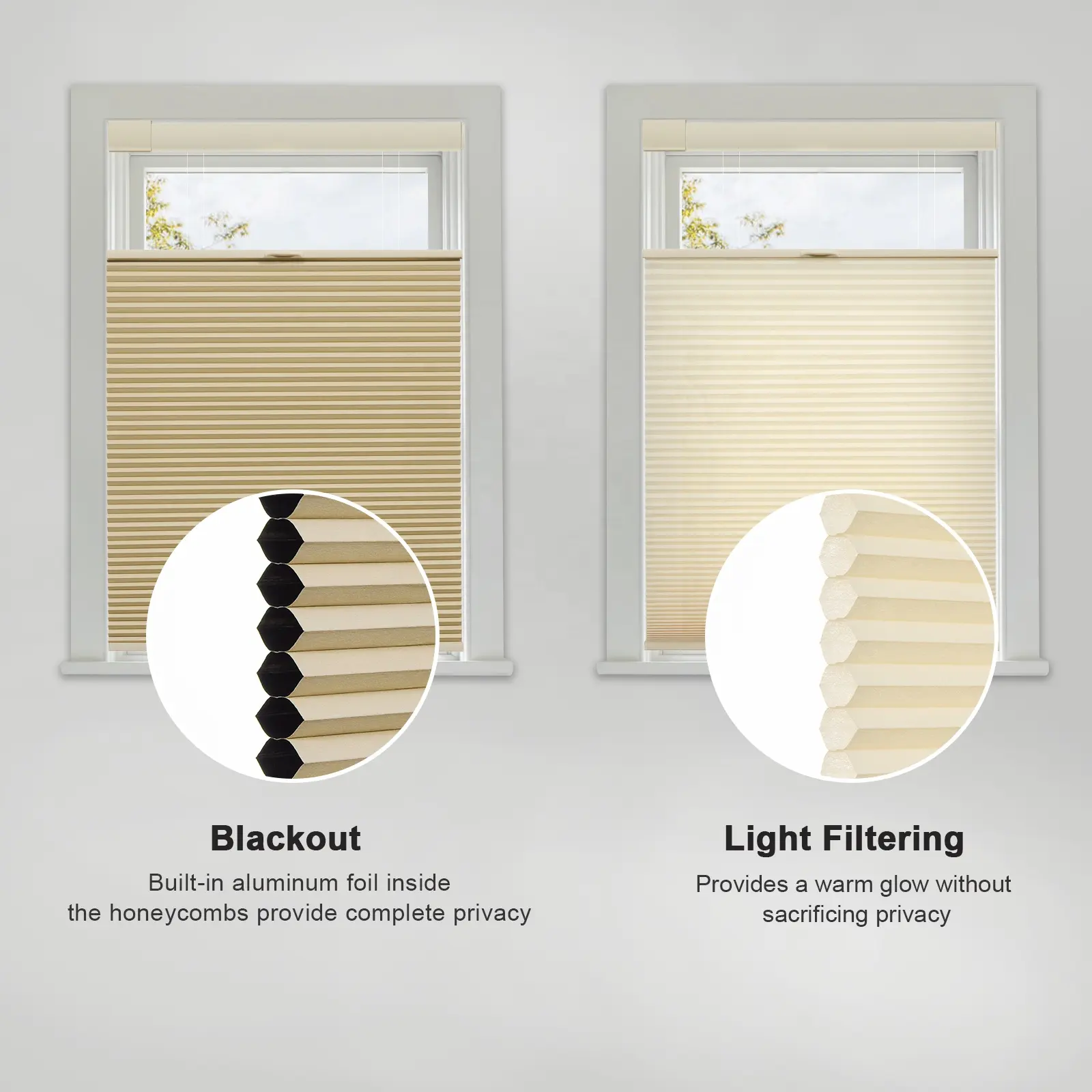 Wholesale Prices Color-Matched Day And Night No Drill Honeycomb Blinds Blackout Cellular Blinds Honeycomb
