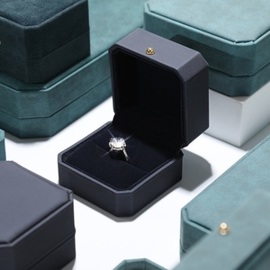 Wholesale Rectangle <b>Blue</b> PU Leather Jewelry <b>Storage</b> <b>Box</b> Octagonal Button Lock Ring Necklace Packaging Case - Product Image 6