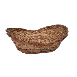 Handcrafted Cane Bamboo Baskets With Boat Shape for Fruits And Vegetables In Natural Brown