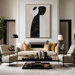 Peinture abstraite en noir et blanc sur toile texturée, grande œuvre d'art murale pour la décoration du salon et de la chambre à coucher, vente en gros - Product Image 2