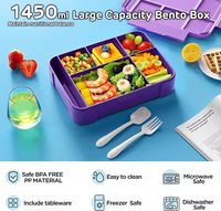 Ensemble de boîtes à lunch 1,45 L en PP sans BPA, compatibles micro-ondes, avec bouteille d'eau et logo personnalisé