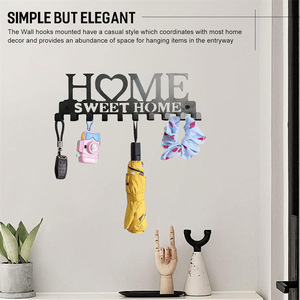 Home Sweet Home <b>Wall</b> <b>Hooks</b> 10 <b>Hooks</b> Key Organizer Entryway Storage Metal Wrought Iron <b>Hook</b> Rack - Product Image 2