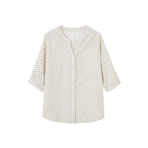 Demana <b>Smart</b> Style Striped Shirt Women V Neck Rag Sleeve Top Summer Elegant Patchwork <b>Blouse</b> - Product Image 4