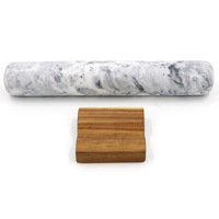 Rouleau à pâtisserie en marbre français naturel avec support en bois, rouleau à pâte antiadhésif pour la pâtisserie, le fondant, la croûte, les biscuits
