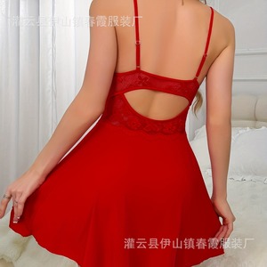 Nuevo camisón de encaje sexy para el hogar, moderno y cómodo, vestido rojo con <span class=keywords><strong>tirantes</strong></span>, <span class=keywords><strong>pijama</strong></span> de fabricante - Product Image 4