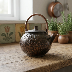 Théière vintage en laiton avec couvercle et poignée, motif décoratif, pots à eau, bouilloires - Product Image 3