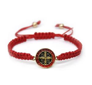 Cordón Rojo de San Benito para Pulsera para Hombre, Medalla de San Benito con Cruz de Aleación para Aniversario, Estilo Mexicano - Product Image 4