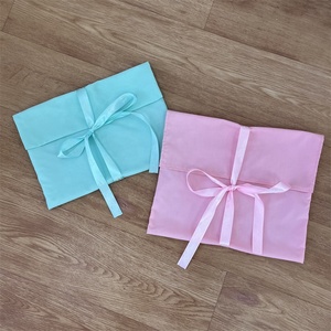 BSCI Luxury Pink Cotton Linen <b>Envelope</b> Custom Ribbon Printed Makeup Dust Bag Cosmetic Perfume Pouch with Flap <b>Gift</b> Packing - Product Image 4