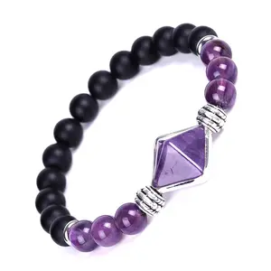 Healing Crystal Pyramid Bracelet for Women Tiger Eye Beaded Bracelet 8mm Anti-anxiety Yoga Bracelet Jewelry Gift for Girls