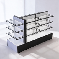 Kiosque de présentation de maquillage en bois avec étagères ouvertes, miroir, panneau perforé, outils suspendus, quatre tiroirs, CE ETL pour salon de beauté