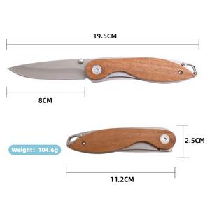 Outdoor Folding Caça Faca De Madeira De Aço Inoxidável Handle Camping Survival EDC Pocket Knife Customizável OEM Gravado A Laser - Product Image 5