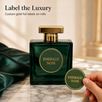 Étiquettes personnalisées pour flacons de parfum, rouleaux circulaires, dorure à chaud, vert foncé, étiquettes d'emballage cosmétique, vente en gros