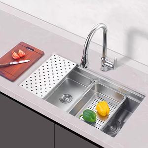 Évier de cuisine double niveau à cuve unique à encastrer, couleur originale, brossé à la main, en acier inoxydable 304 - Product Image 1