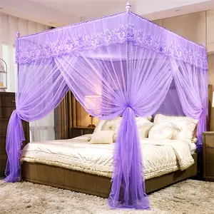 European Palace Purple Hang Quadrate Doppelbett Faltbar Klappbar Vier Eck pfosten Elegante Moskito netze für Mädchen Bett Twin Bett