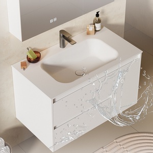 Antique Style Rock Slab Integrated Basin Bathroom Cabinet MDF Construction Water Resistant Easy Clean Wall-Mounted Vanity - Product Image 1