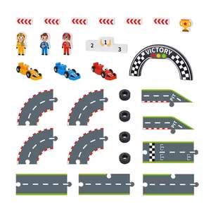 Children's Racing Track Toy Puzzle Raceway Scene Building Car Jigsaw Puzzle Toy Wooden Traffic Game.