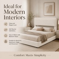 Modernes Luxus-Stoffbett mit Cremefarbenem Gepolstertem Kopfteil für Apartment-Schlafzimmer