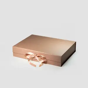 2pcs低最小起订量棕色牛皮纸坚固磁性闭合礼品盒，带可变丝带