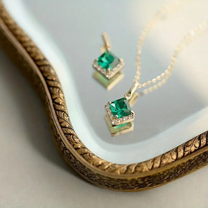Collana con Ciondolo in Cristallo Verde Quadrato per Donne, Stile Giardino, Catena per Clavicola, Gioielli alla Moda - Product Image 2