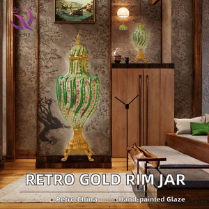 Jarrón de Porcelana China Pintado a Mano con Borde Dorado, Decoración Retro para el Hogar, Elegante Florero de Mesa, Maceta de Cerámica - Product Image 3