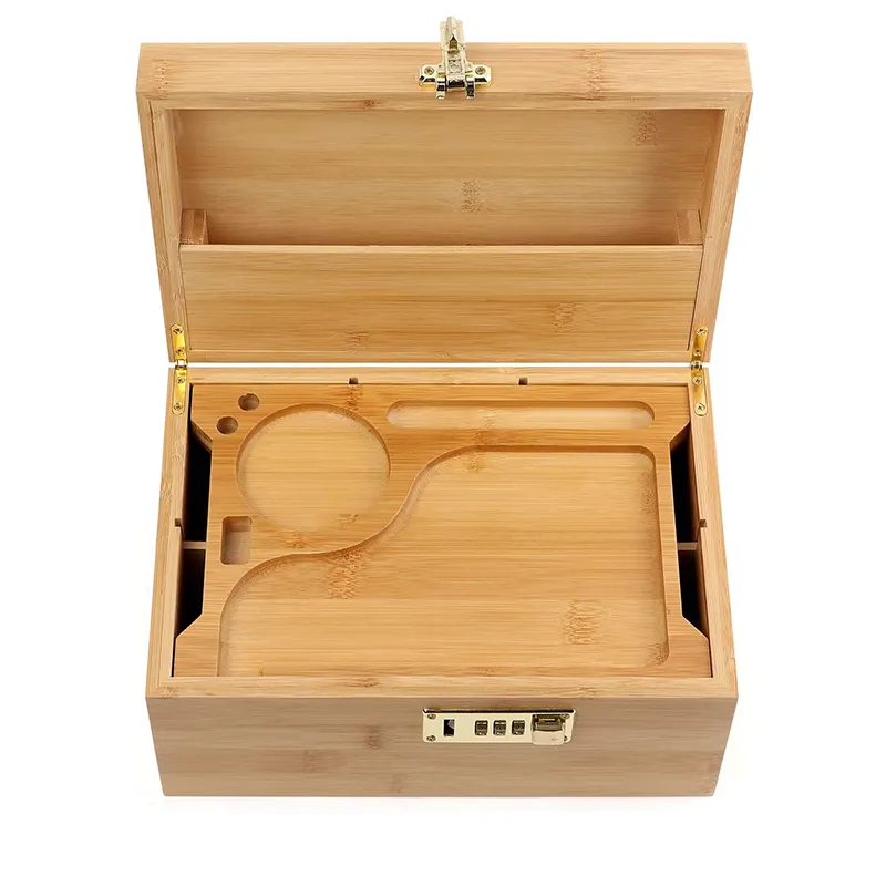 Wholesale Bamboo Stash Box with Rolling Tray Multi-purpose Wooden Storage Organizer Box for Desktop