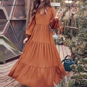 Vestido Largo de Otoño Estilo Retro para <span class=keywords><strong>Mujer</strong></span>, Talla Grande, Cuello en V, con Empalmes, de Poliéster, Crepé de Seda Helada, Venta Directa de Fábrica - Product Image 2